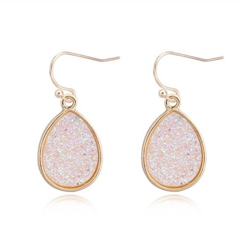Druzzy Teardrop Drop Dangle pink  Earrings chic